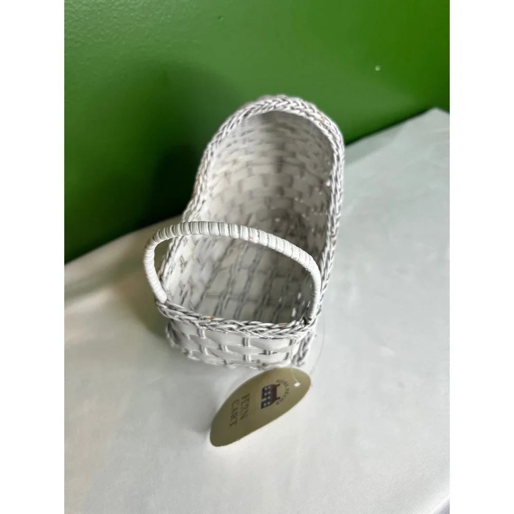 Home Decor Fern Cart White Woven Wicker Baby Carriage Decorative Basket 687038